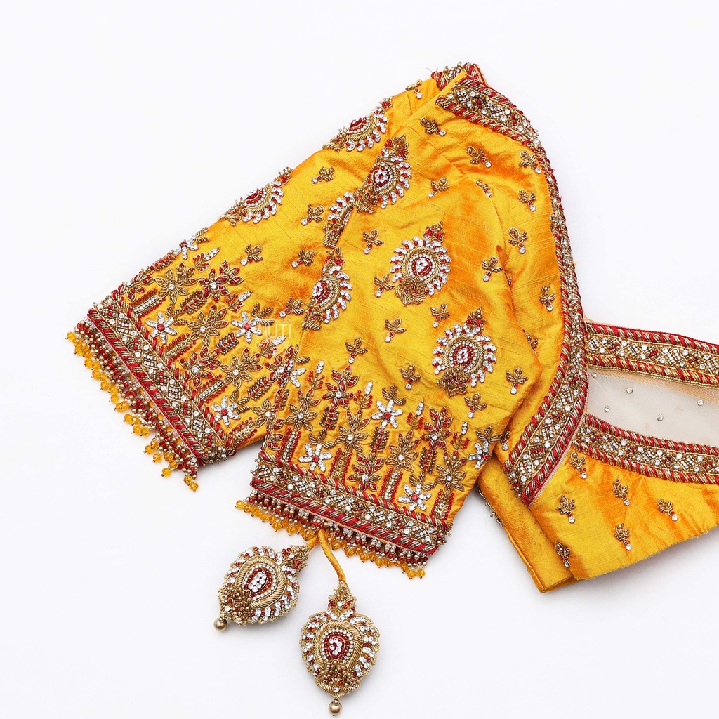 Yellow  Embroidery bridal blouse Stitching