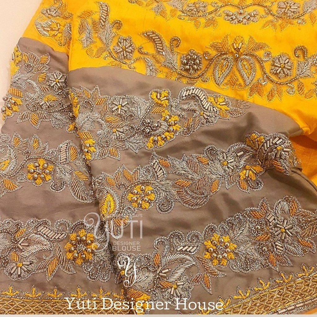 Yellow and Grey Floral Design Stitching