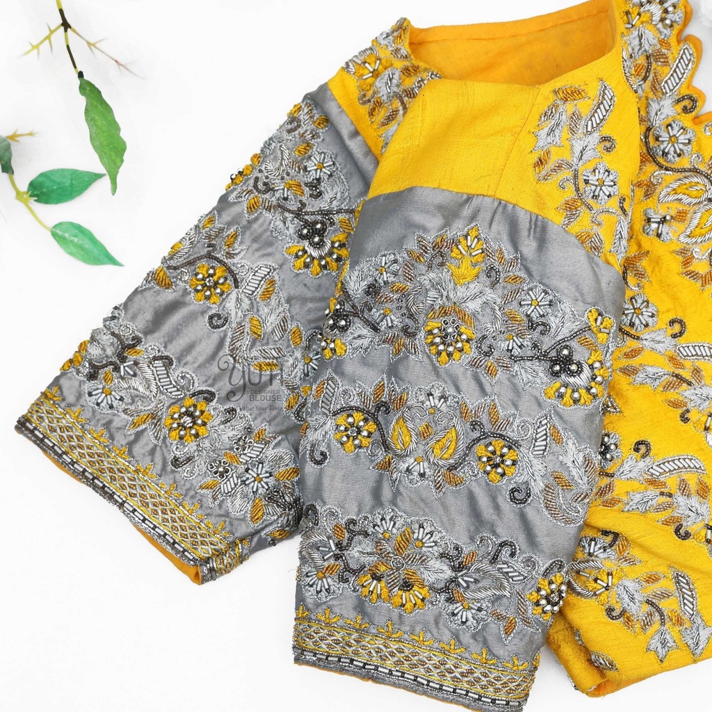 Yellow creeper flower bridal blouse  Stitching