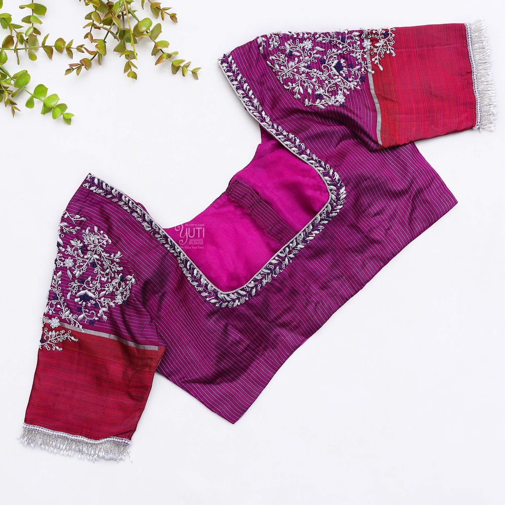 bridal look with this stunning brownish purple blouse Stitching
