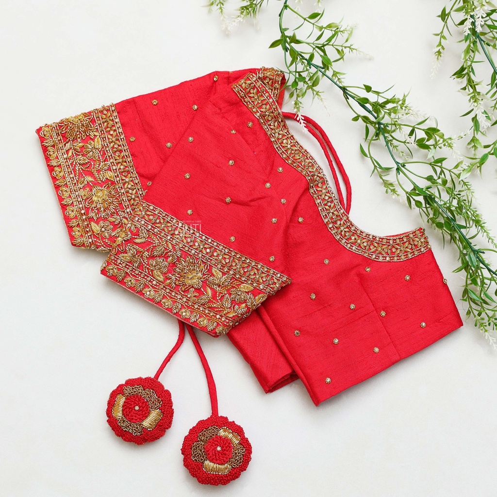 carmine pink embroidery blouse Stitching