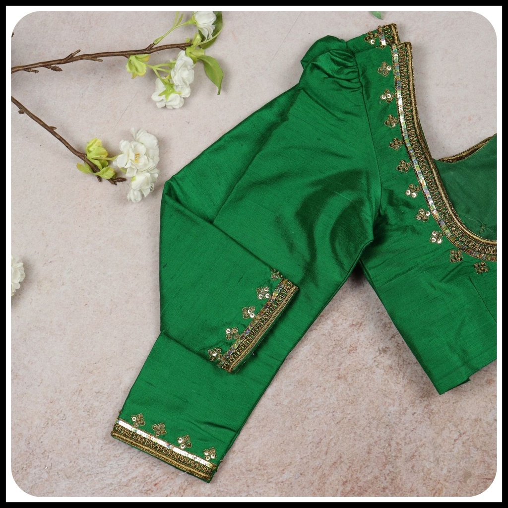 green simple  zardosi design Stitching