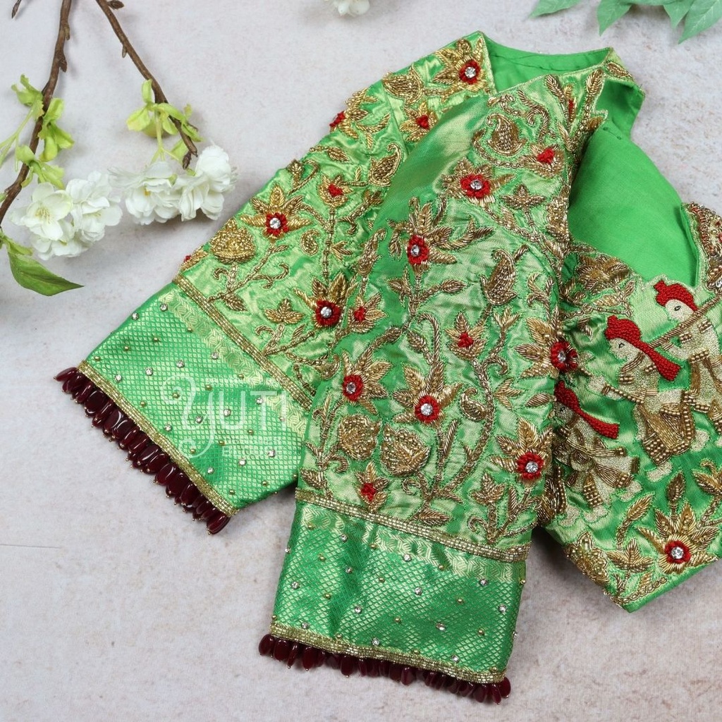 light green floral with palanquin design Stitching