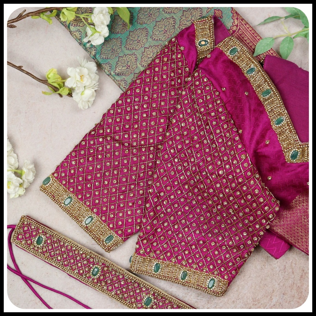 pink Checked with Gem stone  Stitching