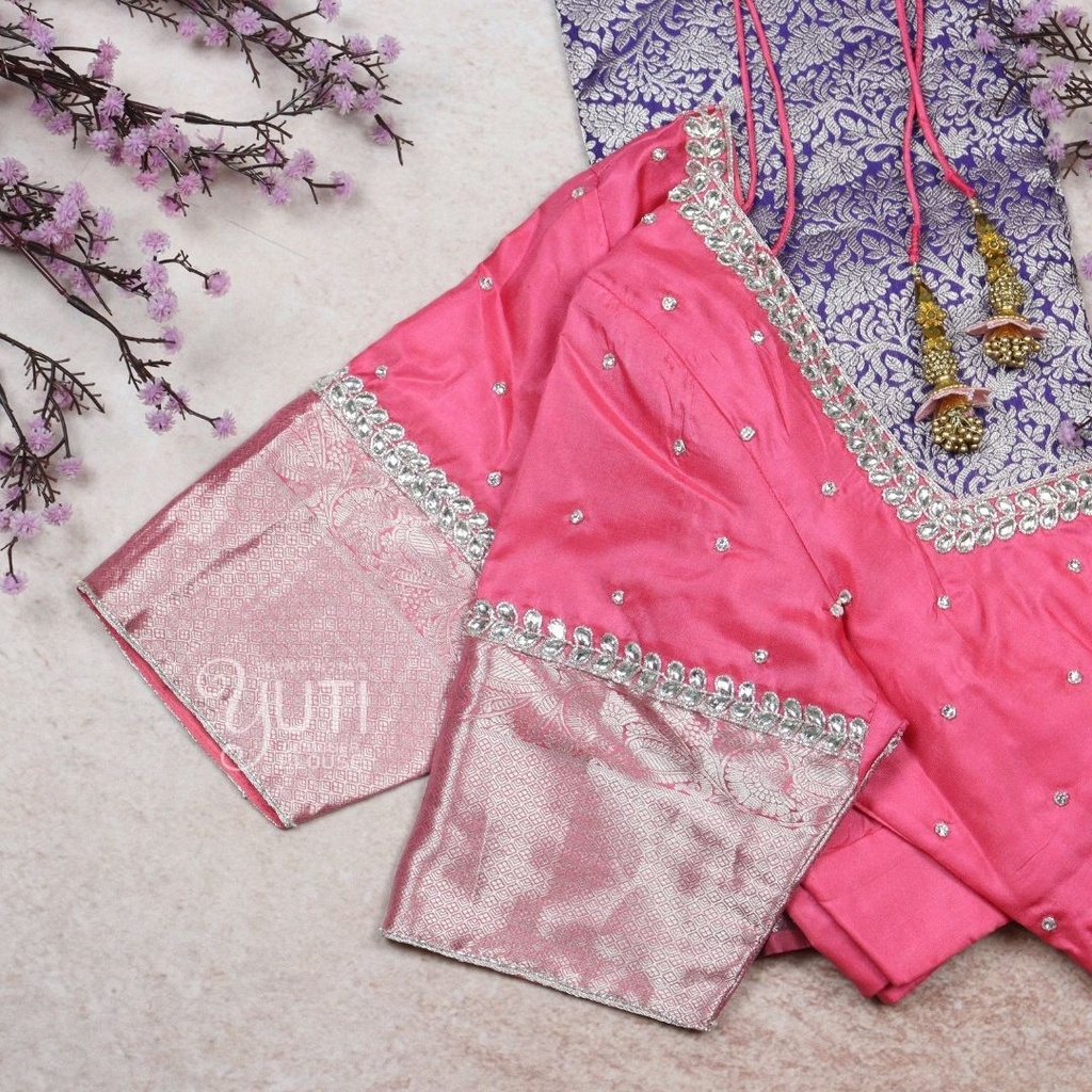 pink silver kundan design Stitching