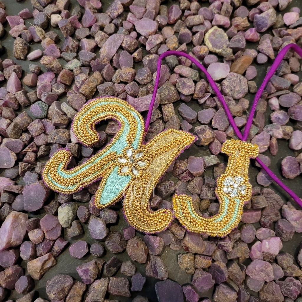 sea blue Inital tassel Stitching