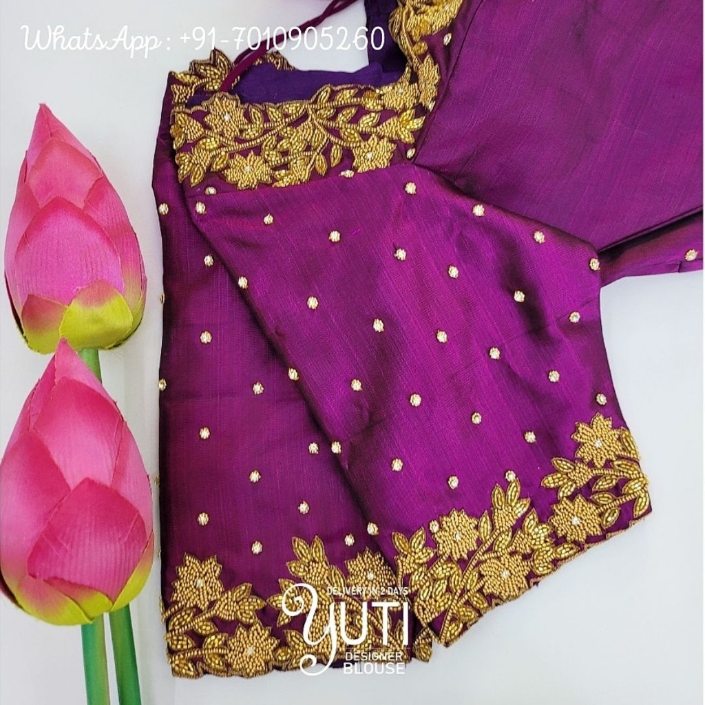 violet floral design Stitching