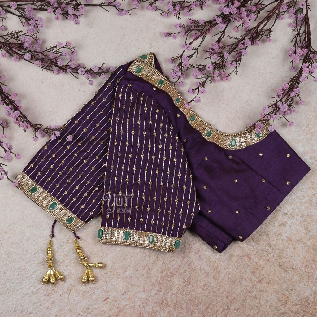 violet line design with gem stone  Stitching