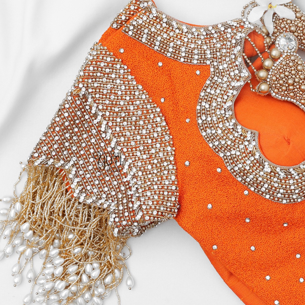 Orange Zircon stone blouse with Hangings