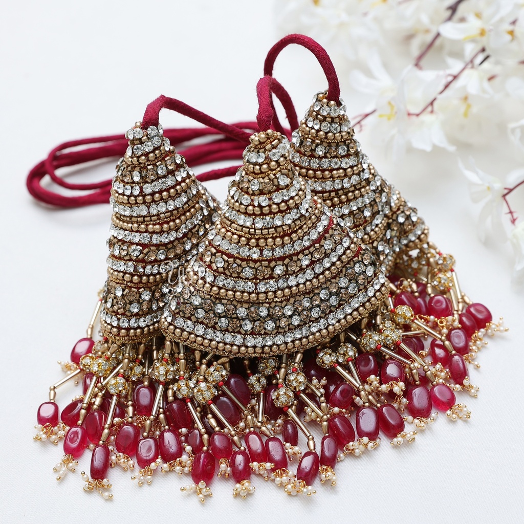 Maroon Kunjalam with gem hanging