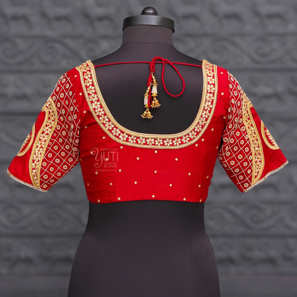 Aari Work Blouse Designs in Orangish Red | SIZE 40 (adjustable up to 36 - 42)