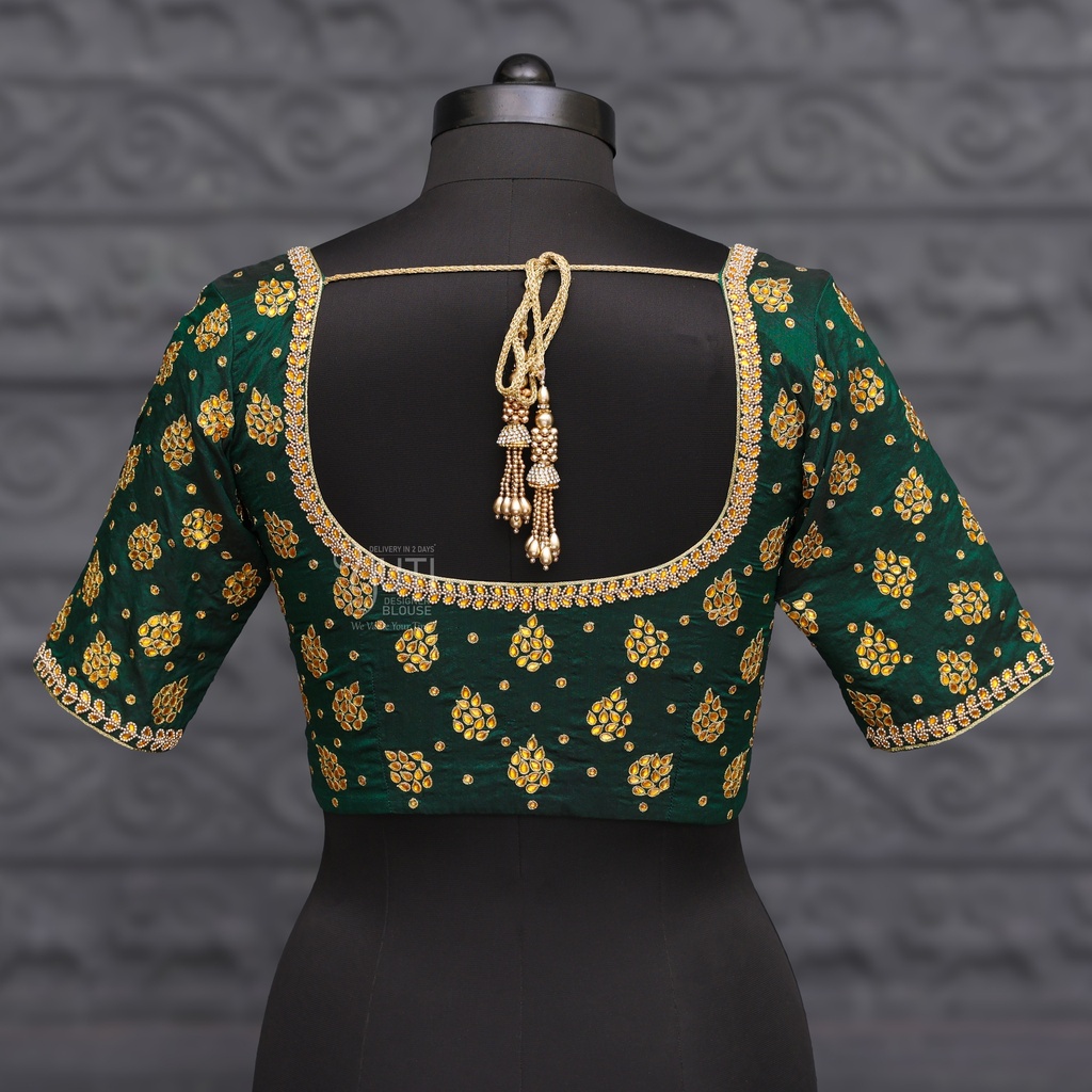 Bridal Green Aari Work Blouse Designs | SIZE 34 (adjustable up to 30- 36)