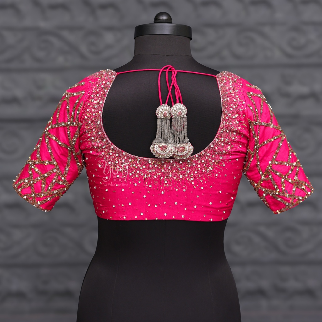 Pink Pattern Aari Work Bridal Blouse Design | SIZE 38 (adjustable up to 34 - 40)Tassels Not includes.