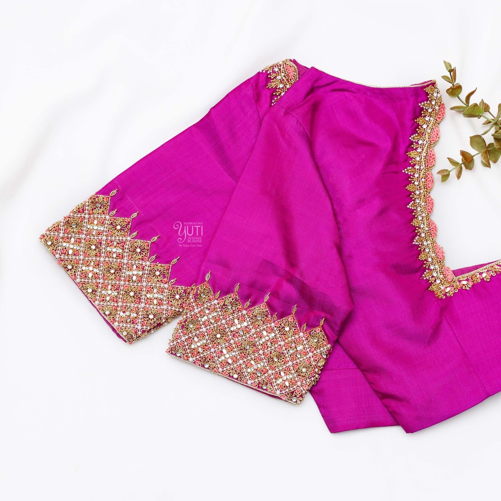 Steal the spotlight on your big day with our exquisite violet embroidery bridal blouse!