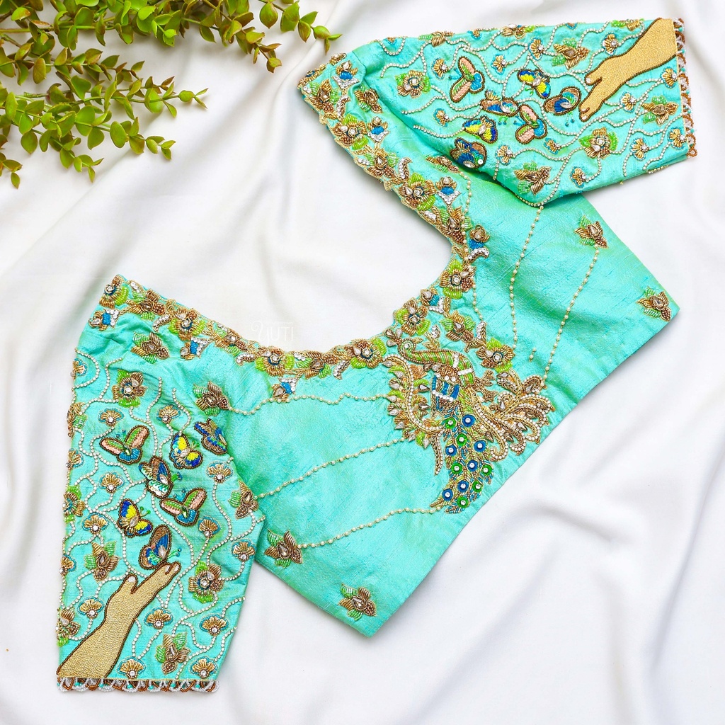 Blue embroidery bridal blouse