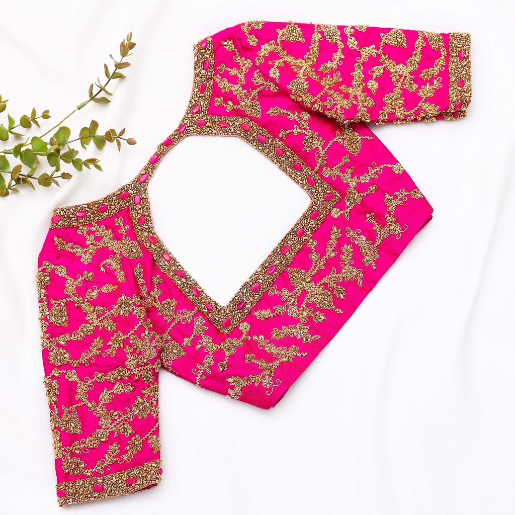 Feeling like a golden goddess in this dark hot pink bridal blouse!