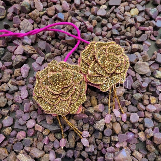 3D Pink Rose tassel Stitching