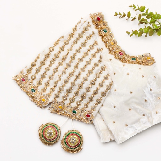 Antique White embroidery bridal blouse Stitching