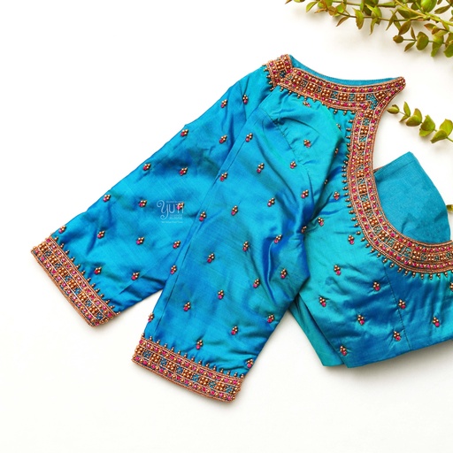 Aqua Blue Embroidery Blouse Stitching
