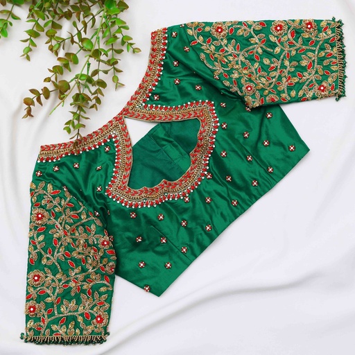 Beauty of this dark spring green bridal blouse Stitching