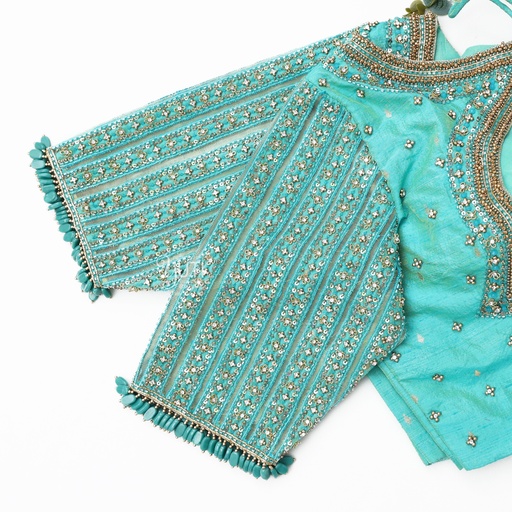 Blue  Line cutwork design Stitching