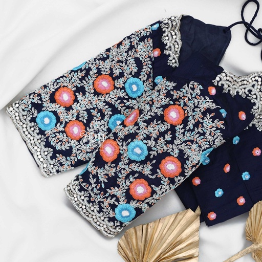 Blue Floral Thread Design Stitching