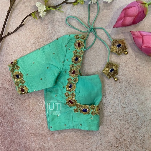 Blue Floral with Gem Design Stitching