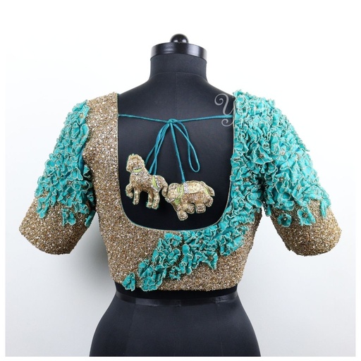 Blue Stardust with 3d floral Stitching