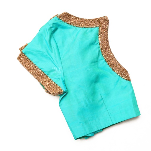 Blue Zircon embroidery blouse Stitching