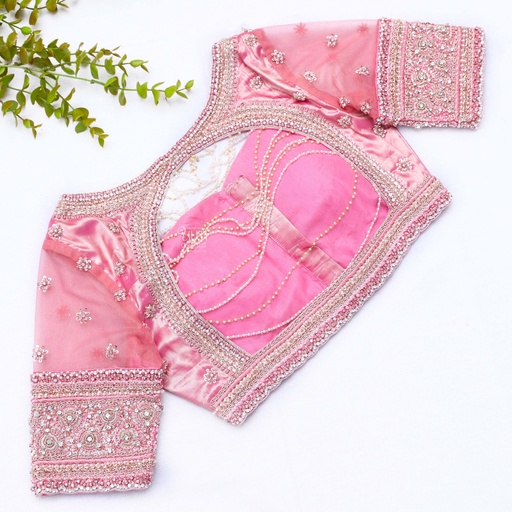 Bridal pink blouse with a warm white design Stitching