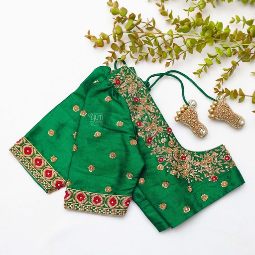 British Racing Green embroidery blouse Stitching