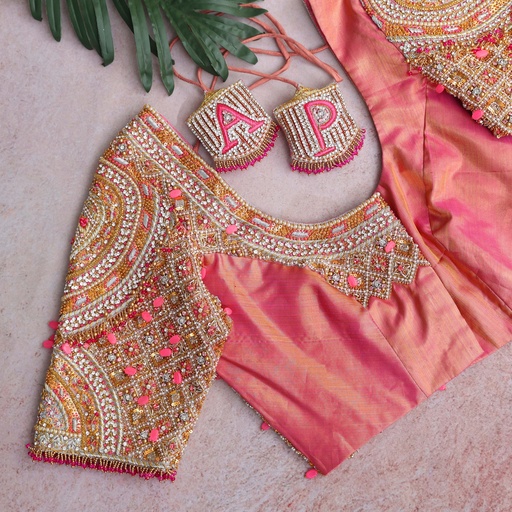 Coral Pink Bridal Blouse Stitching