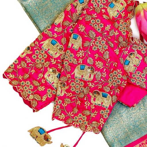 Coral pink creeped elephant bridal blouse Stitching