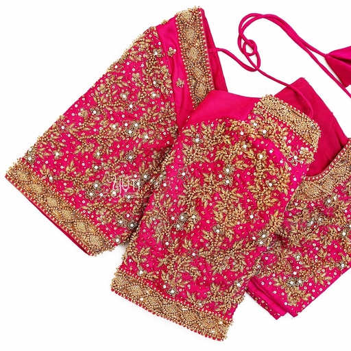 Coral pink scattered floral bridal blouse Stitching