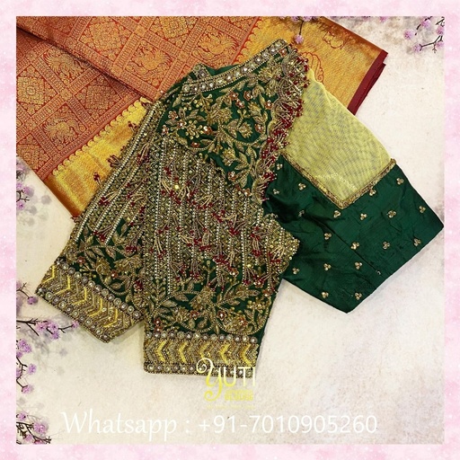 Dark Green Floral with Hanging Design Stitching