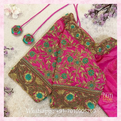 Dark Pink Floral With Highlight Stitching