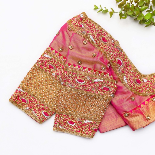 Dark Pink hand embroidery bridal blouse Stitching