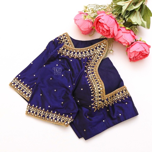 Dark Slate Blue embroidery blouse Stitching
