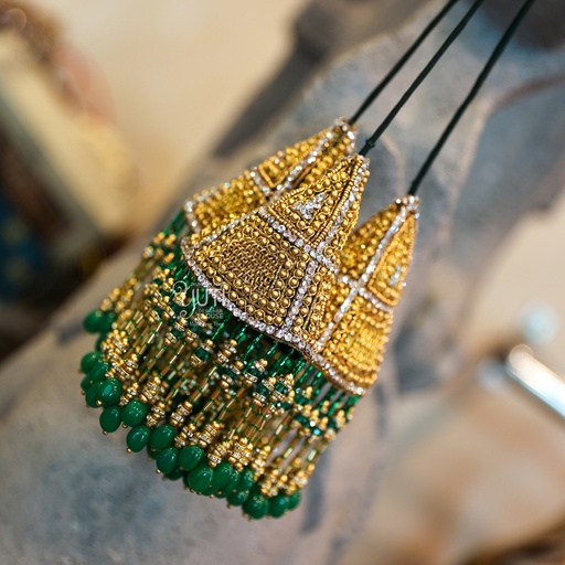 Green Geomentric pattern kunjalam Stitching