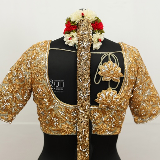 Crystal Floral Jadaipattai Stitching