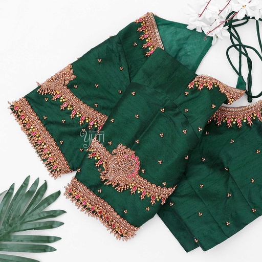 Dark green peacock vanki design Stitching