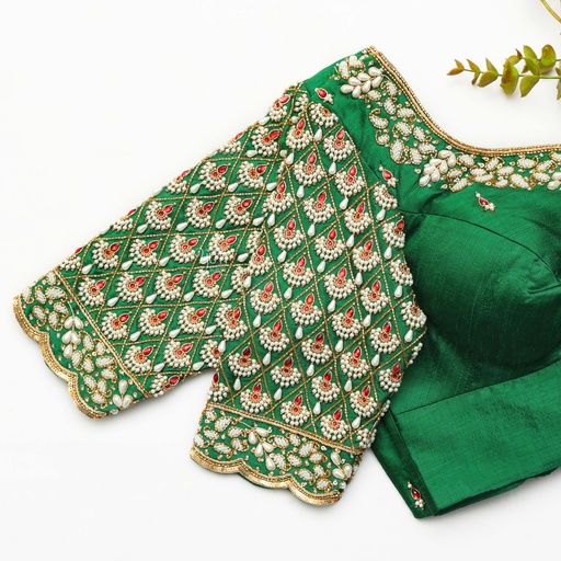 Deep Green  embroidery bridal blouse Stitching