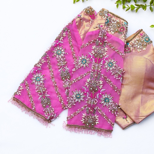 Elegance meets perfection! Introducing our stunning, one-of-a-kind pink color customized bridal blouse Stitching