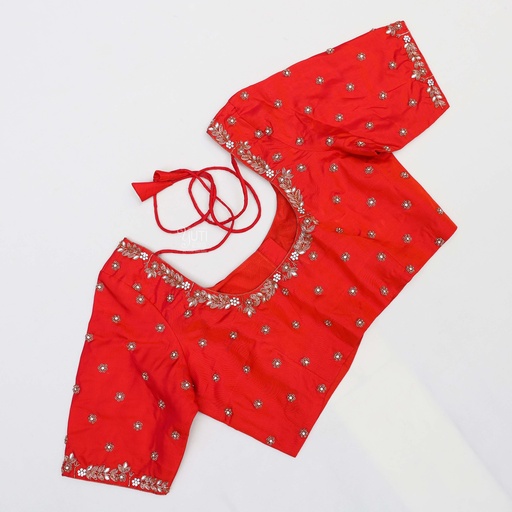 Elegant and sophisticated I feel in my new Ruby Red Aari Blouse. Stitching