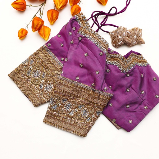 Elevate your style with our elegant Warm Purple embroidery blouse. Stitching