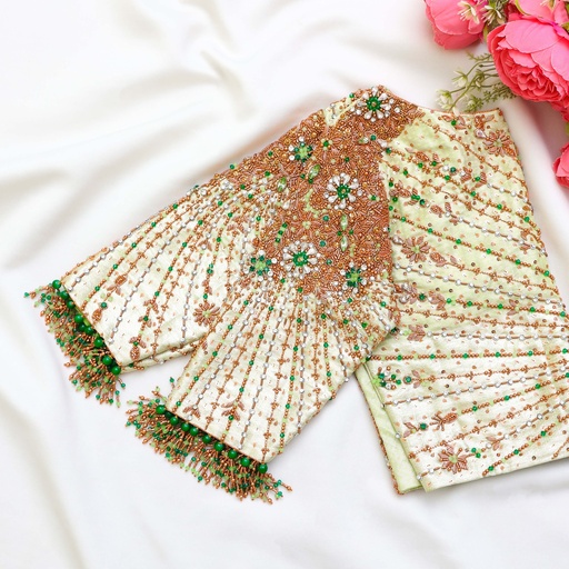 Elevate your style with this stunning Off White embroidery blouse! Stitching