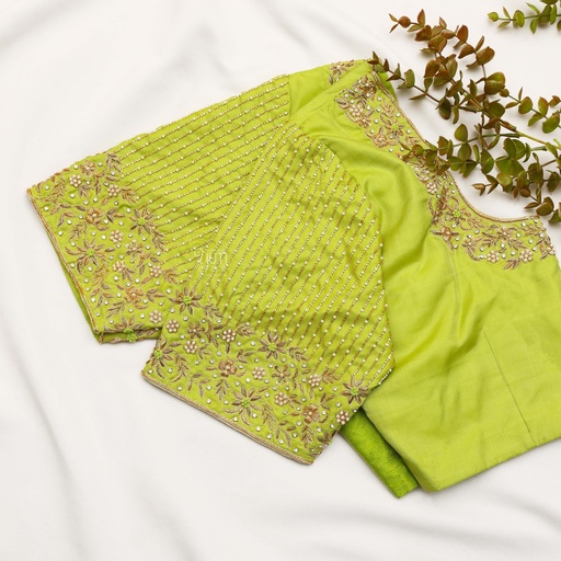Embrace that natural look with our stunning Avocado Green Bridal Blouse: Stitching