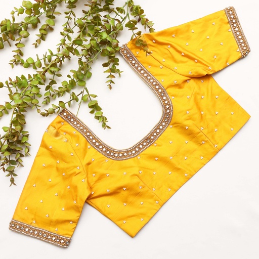 Exquisite yellow color bridal embroidery blouse Stitching