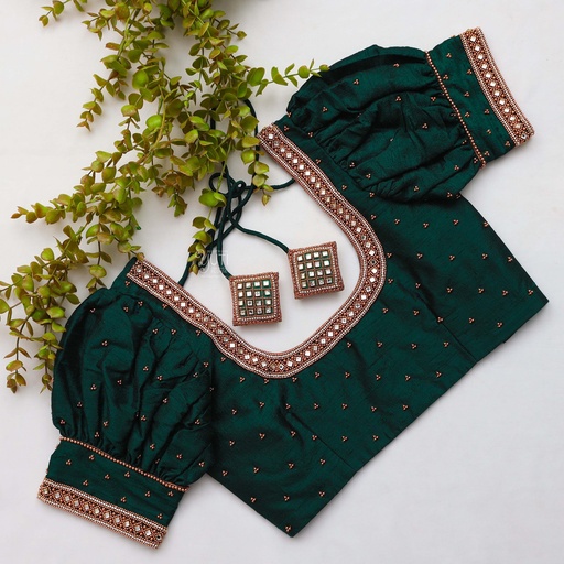 Featuring intricate green color embroidery bridal blouse Stitching