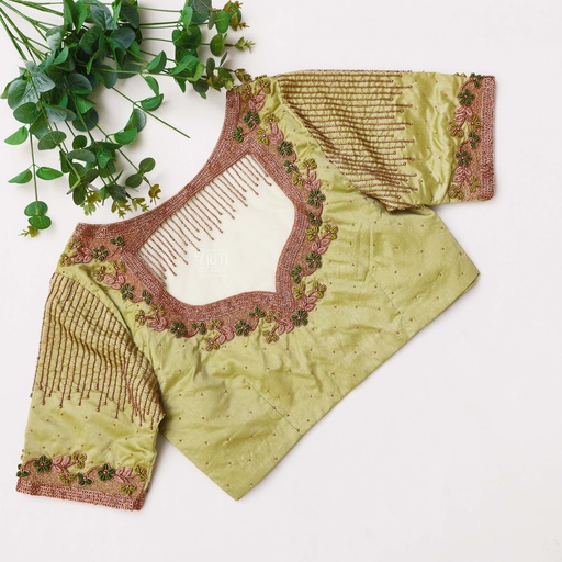 Feeling like a queen in my Olive Green Aari Bridal Blouse Stitching